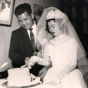 Jack and Nancy Chan cut the cake on their wedding day