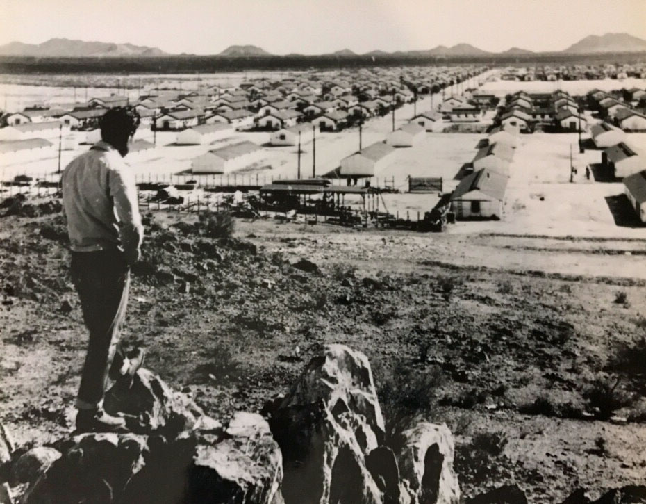 Frank Fujii looking out over Butte Camp at the Gila River Internment Camp