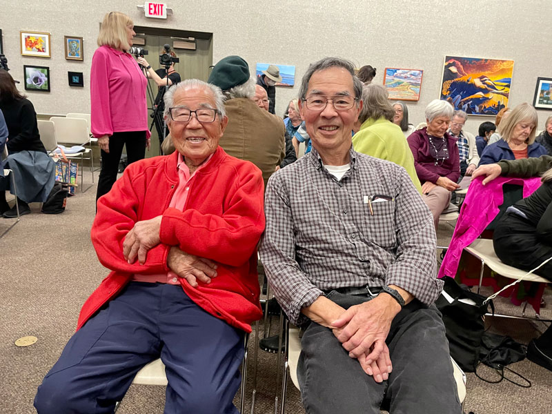 Roke Fukumura and nephew, Ken Fujita, February 2023, Faulkner Library, Santa Barbara.