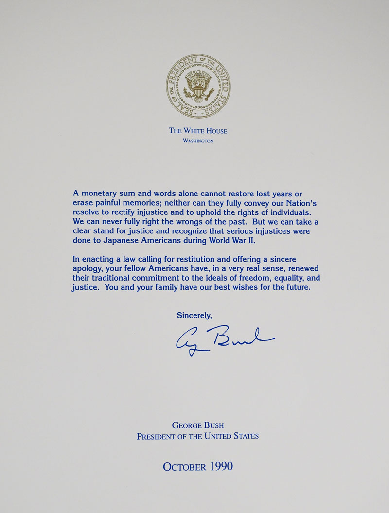 Letter of apology from President George H. W. Bush