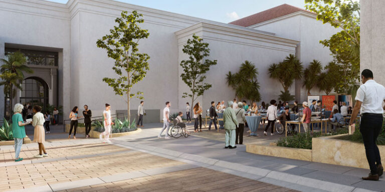 Rendering of Michael Towbes Library Plaza