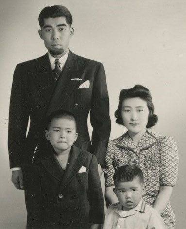 John and Alicia Nakagawa with their sons, Morio and Richard, 1942