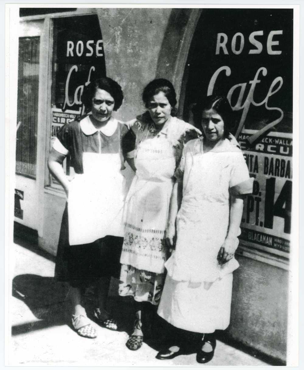 Maria Herrera Alvarez, far right, in front of Rose Café