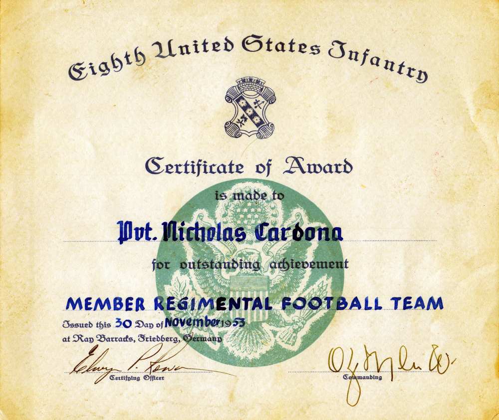 Certificate: Member Regimental Footbal Team