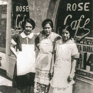 Three Women in front of the Rose Cafe