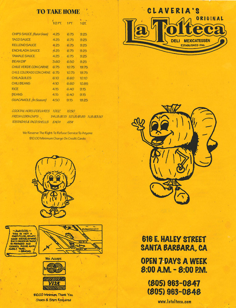 La Tolteca tortilla menu